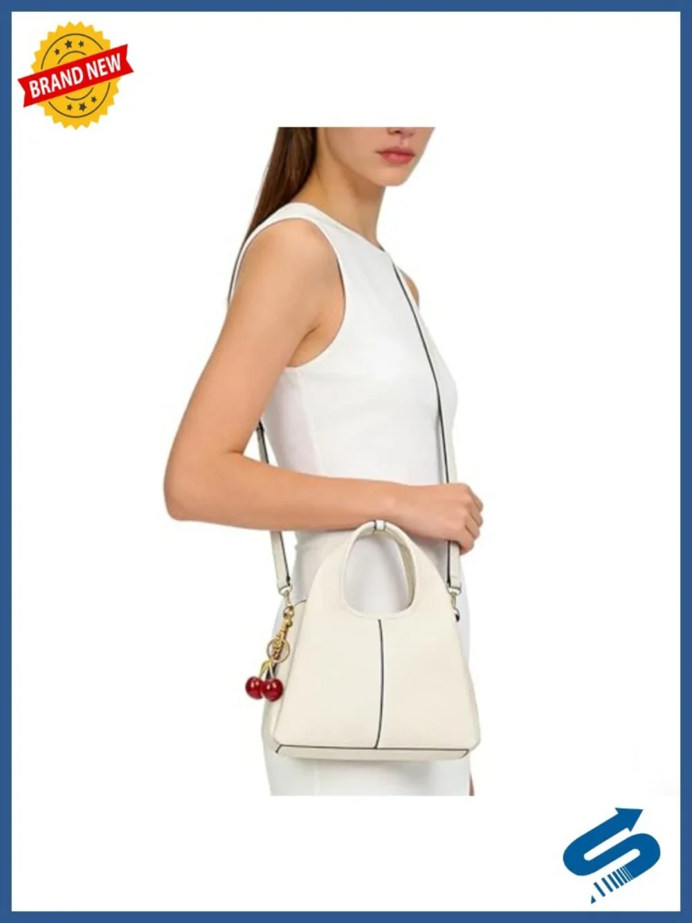 Faux Leather Top Handle Satchel Hobo Crossbody Bag with Cherry Pendant